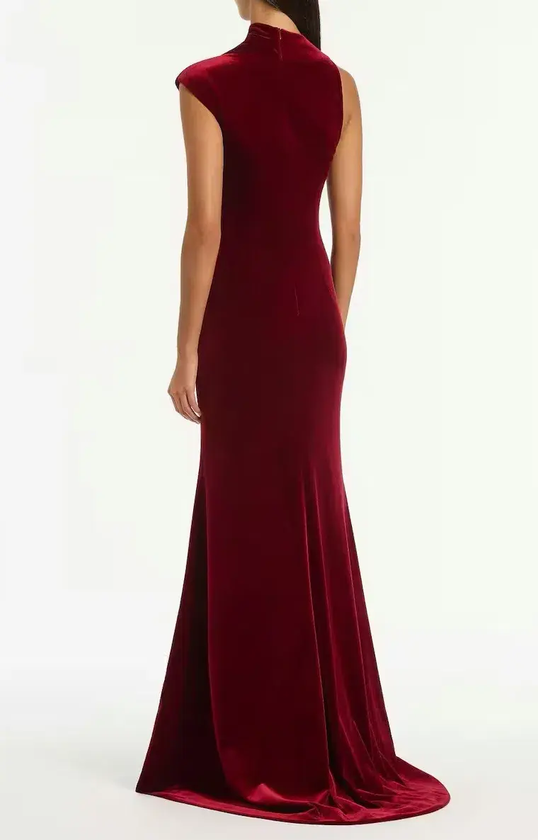 Carla Zampatti Rouge Velvet Button Gown - Image 3