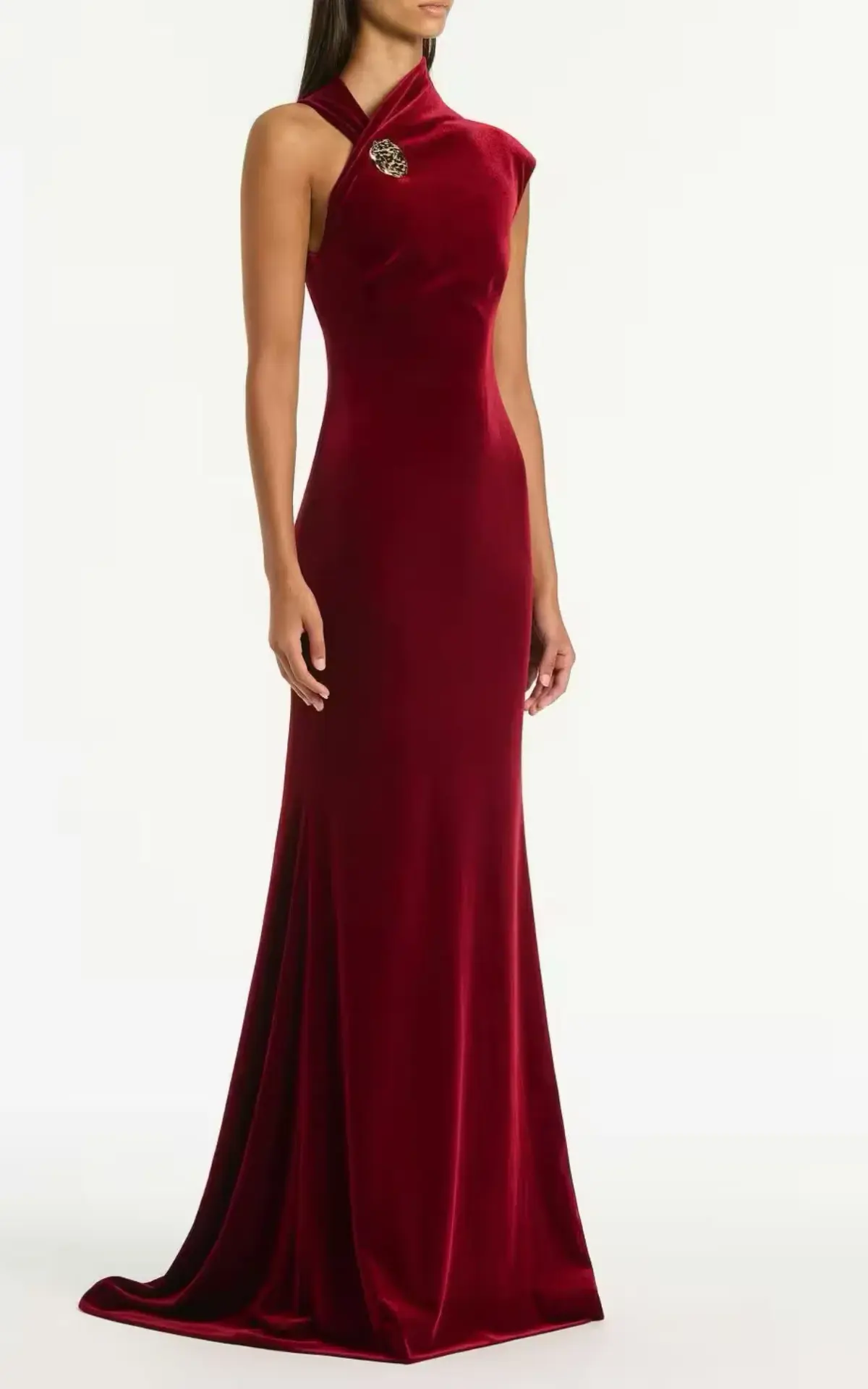 Carla Zampatti Rouge Velvet Button Gown - Image 4