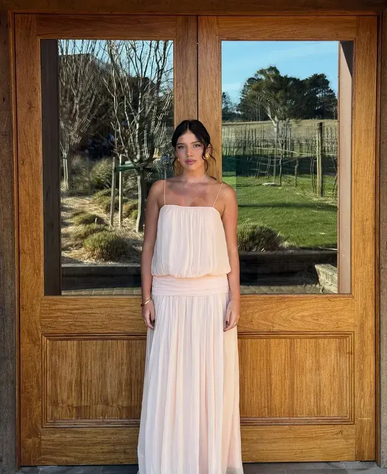 Camille Blouson Dress in Peach - Image 1