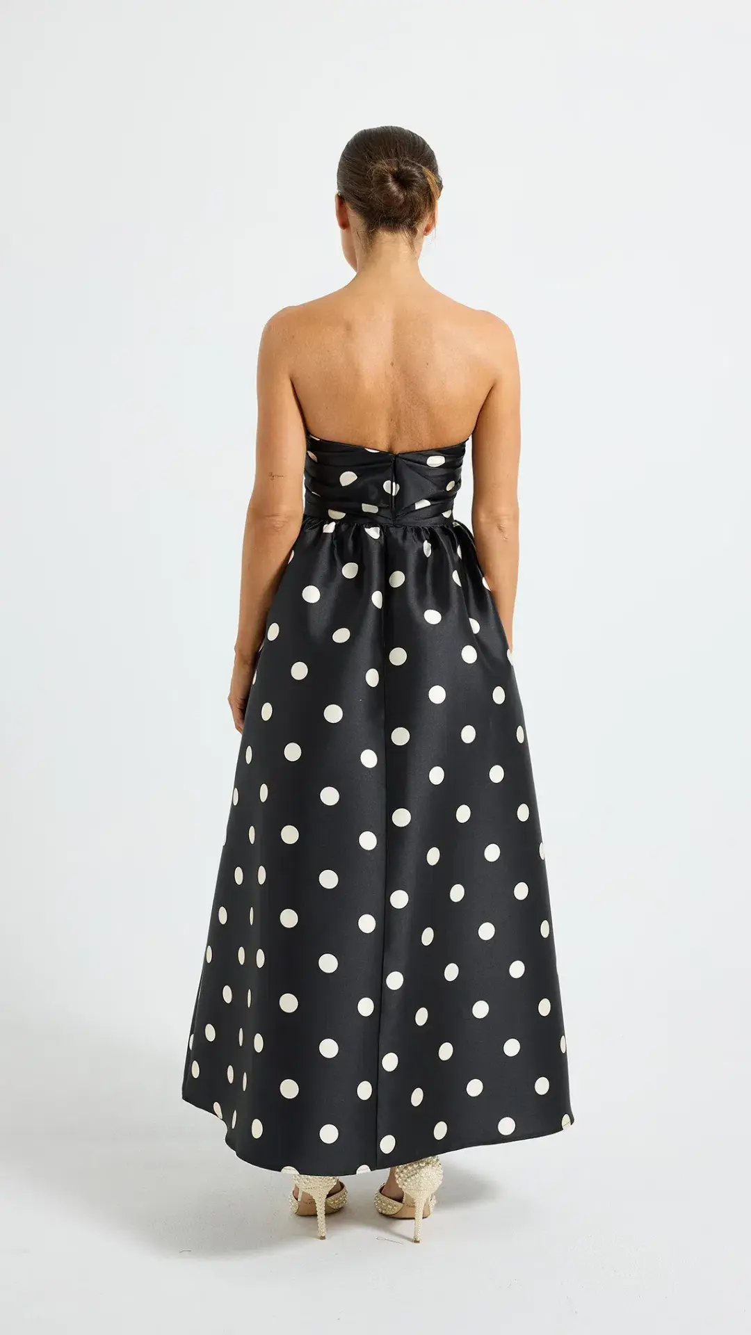 Pasduchas Dottie Strapless Midi Dress Size 10 in Black/Cream   for rent on The Volte - main image