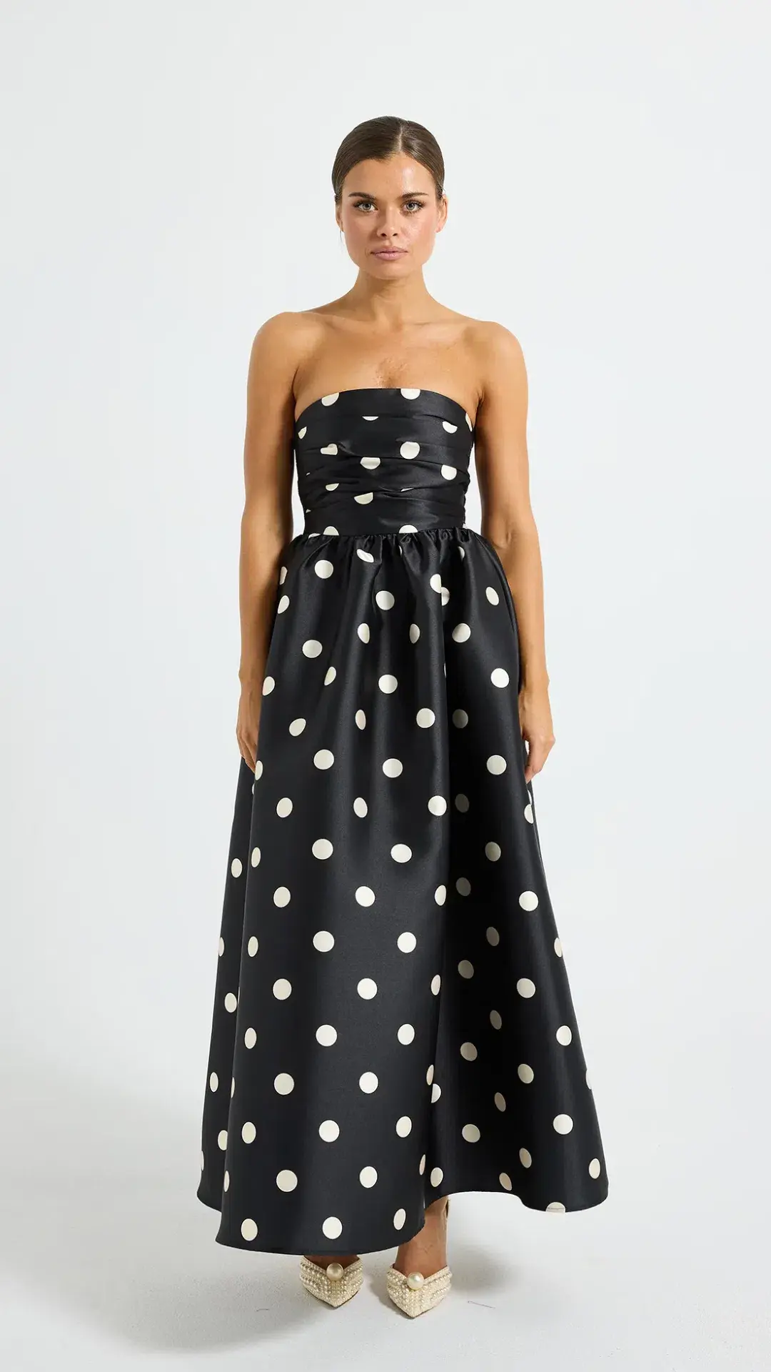 Pasduchas Dottie Strapless Midi Dress Size 10 in Black/Cream   - Image 1