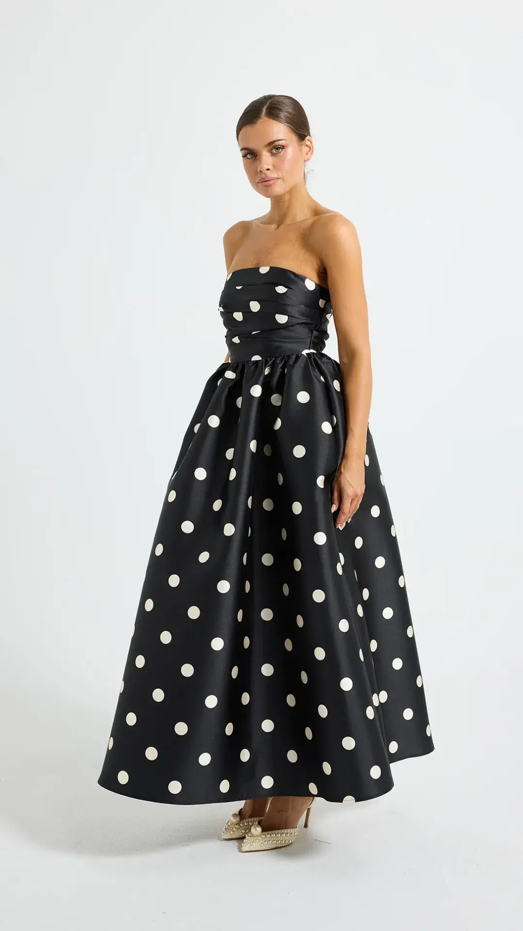 Pasduchas Dottie Strapless Midi Dress Size 10 in Black/Cream   for rent on The Volte - main image