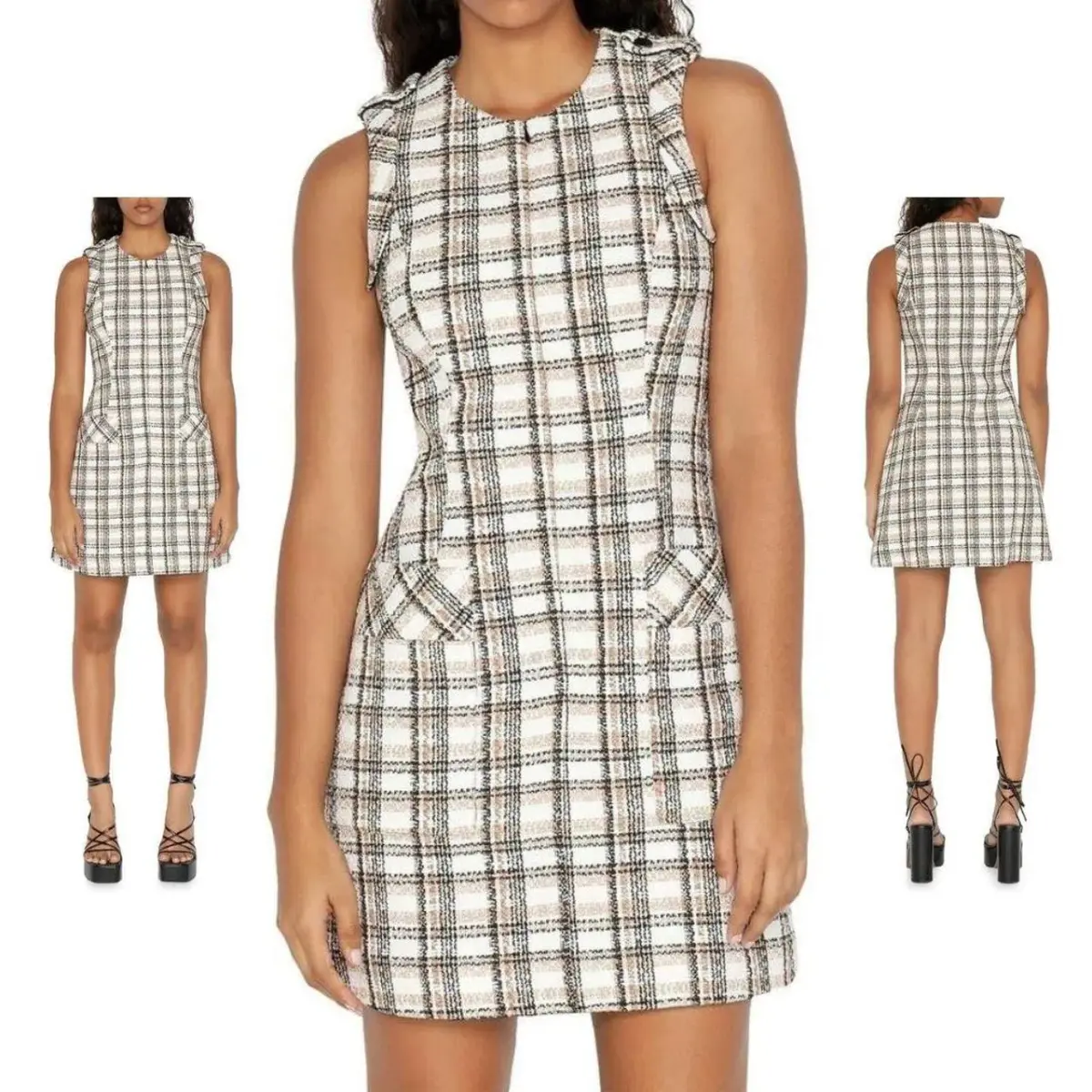Cue Organic Cotton Check Dress Black/Tan - Image 1
