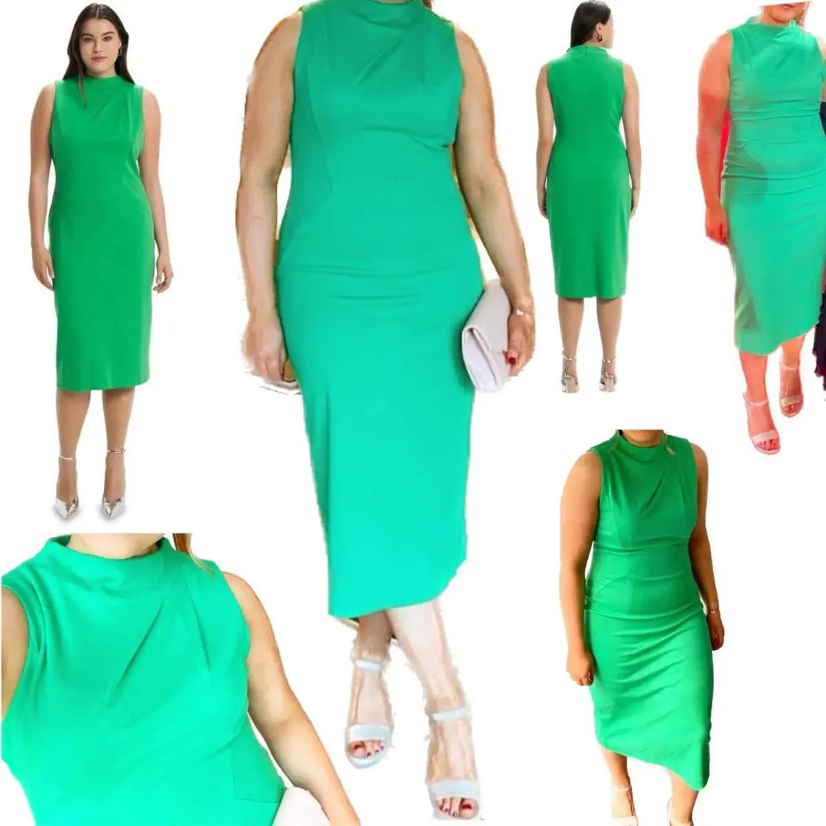 CUE Knitted Viscose Crepe Sleeveless Dress in Fern - Image 1