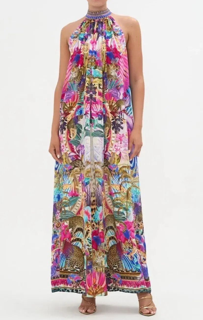 Camilla Tie Neck Long Dress Merry Go Round One Size Silk Dress  - Image 1