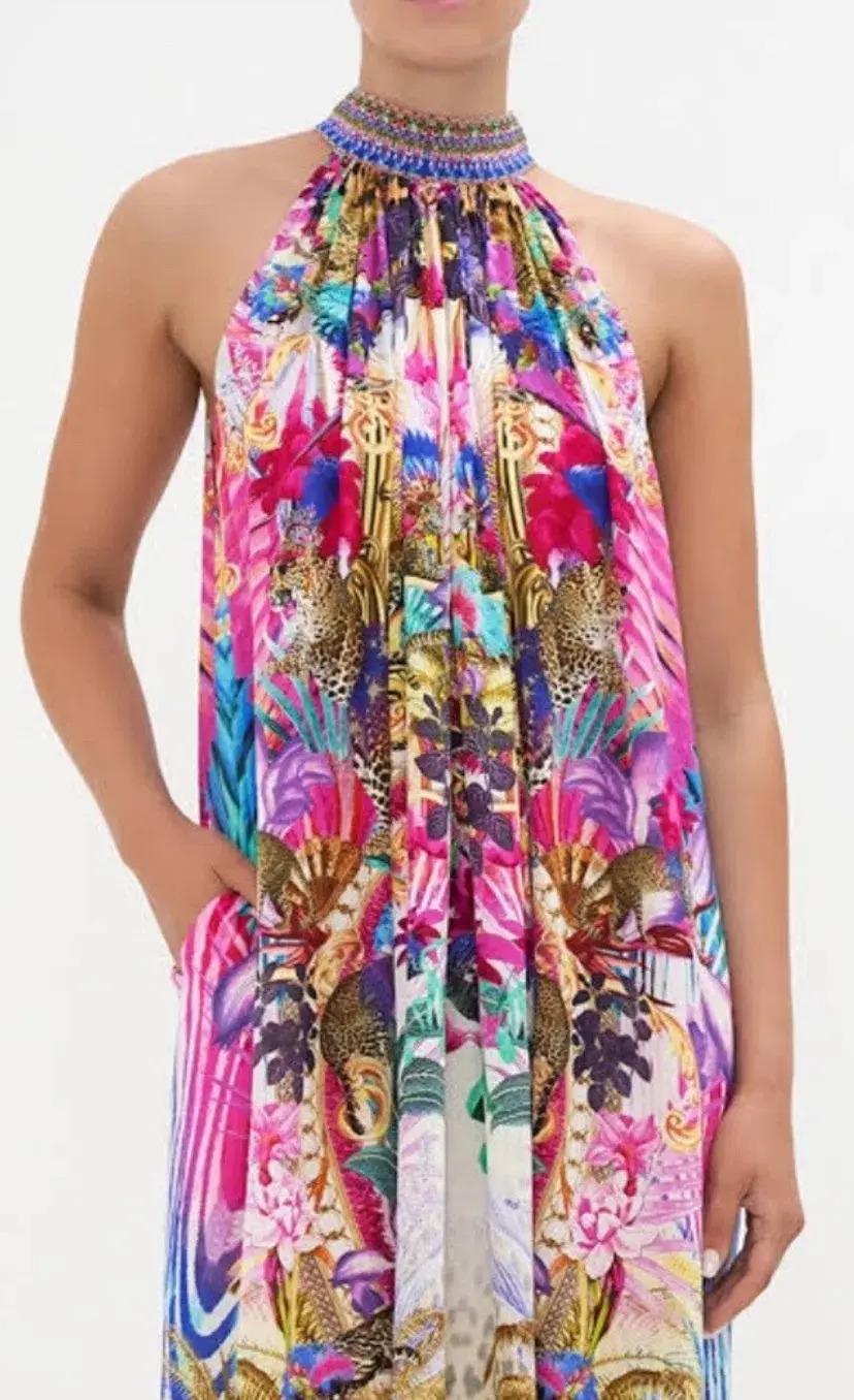 Camilla Tie Neck Long Dress Merry Go Round One Size Silk Dress  - Image 4