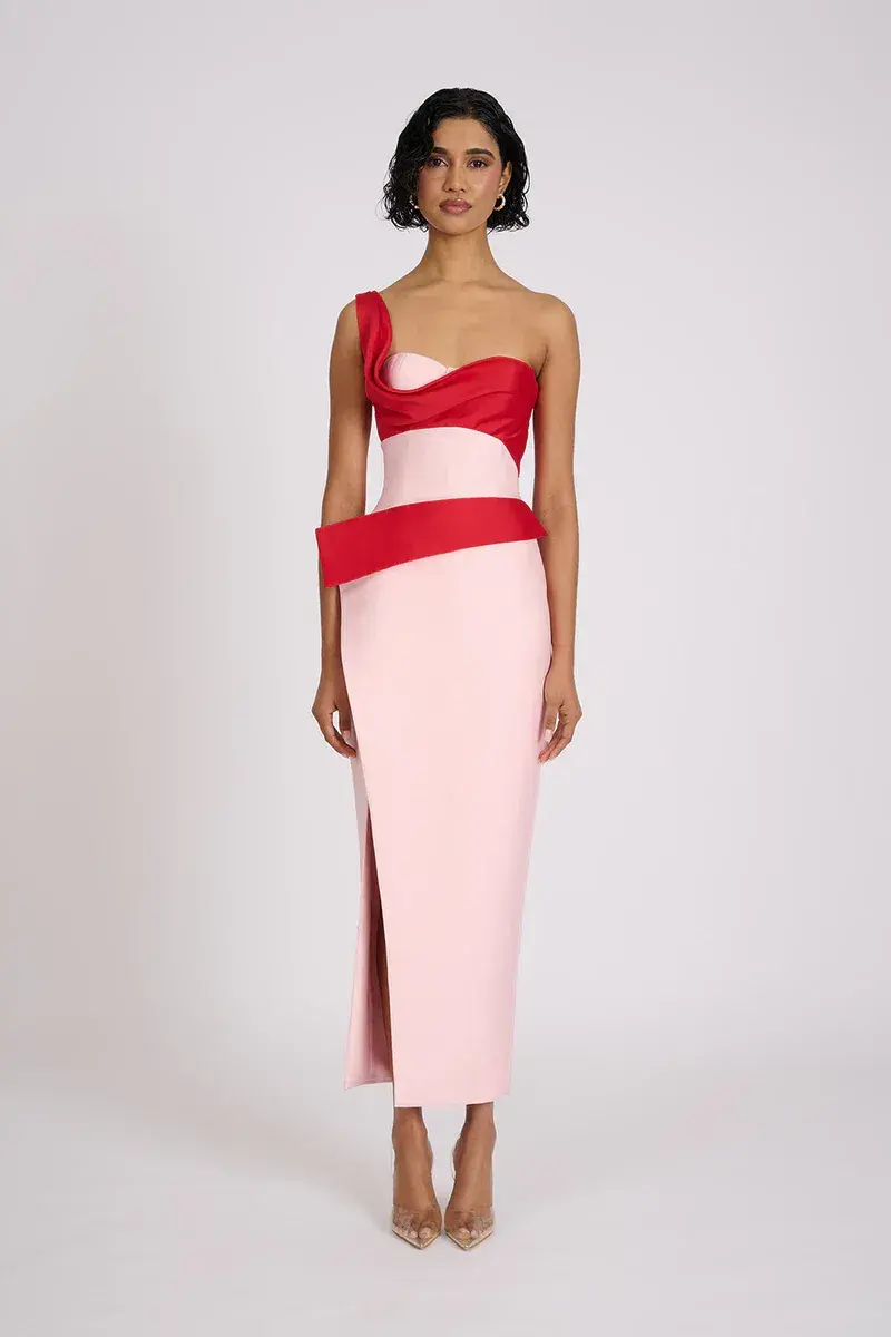 ELIYA THE LABEL CARTIA MIDI DRESS PINK/RED SIZE XS / AU6 - Image 1