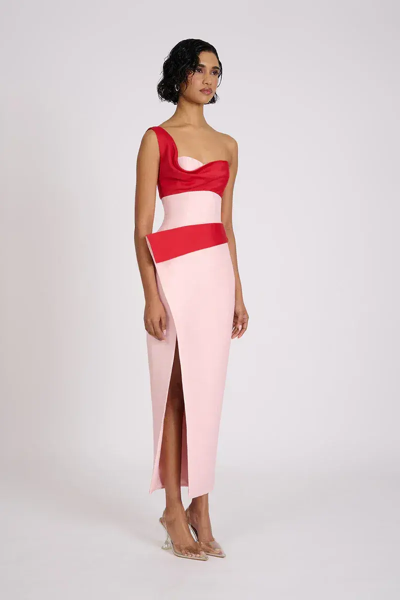 ELIYA THE LABEL CARTIA MIDI DRESS PINK/RED SIZE XS / AU6 - Image 2