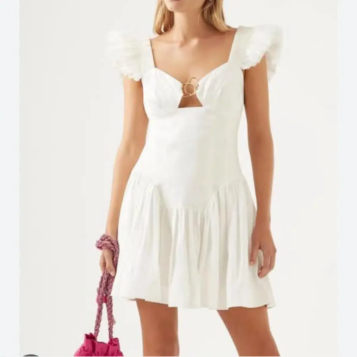 AJE SIMONE FRILL SLEEVE MINI DRESS IN WHITE SIZE AU 10 - Image 1
