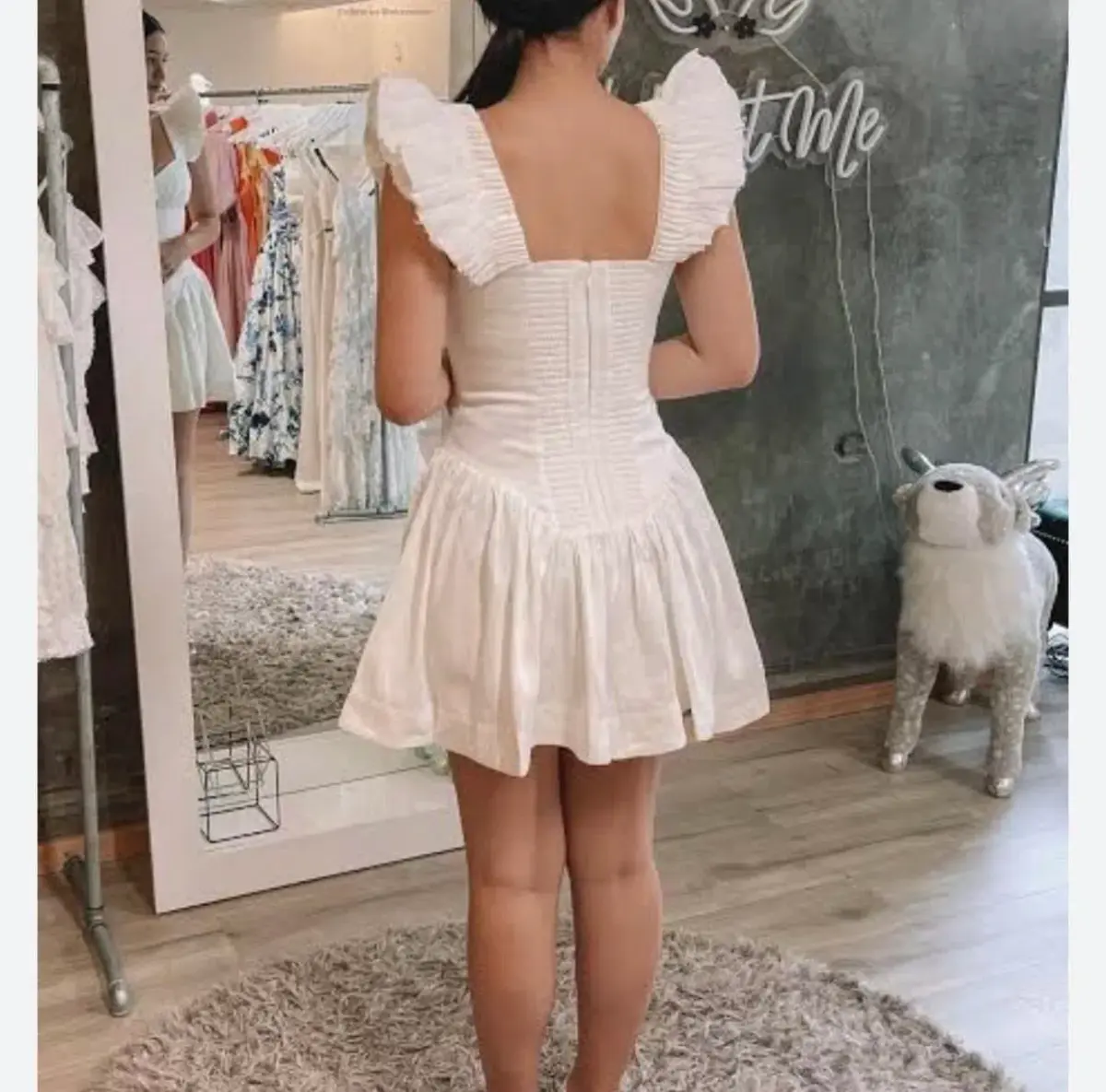AJE SIMONE FRILL SLEEVE MINI DRESS IN WHITE SIZE AU 10 - Image 2