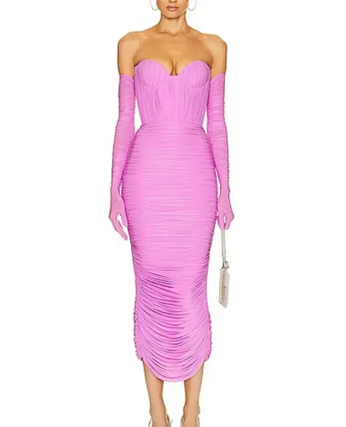 Alex perry long ruched dress with gloves size 6  - Image 3