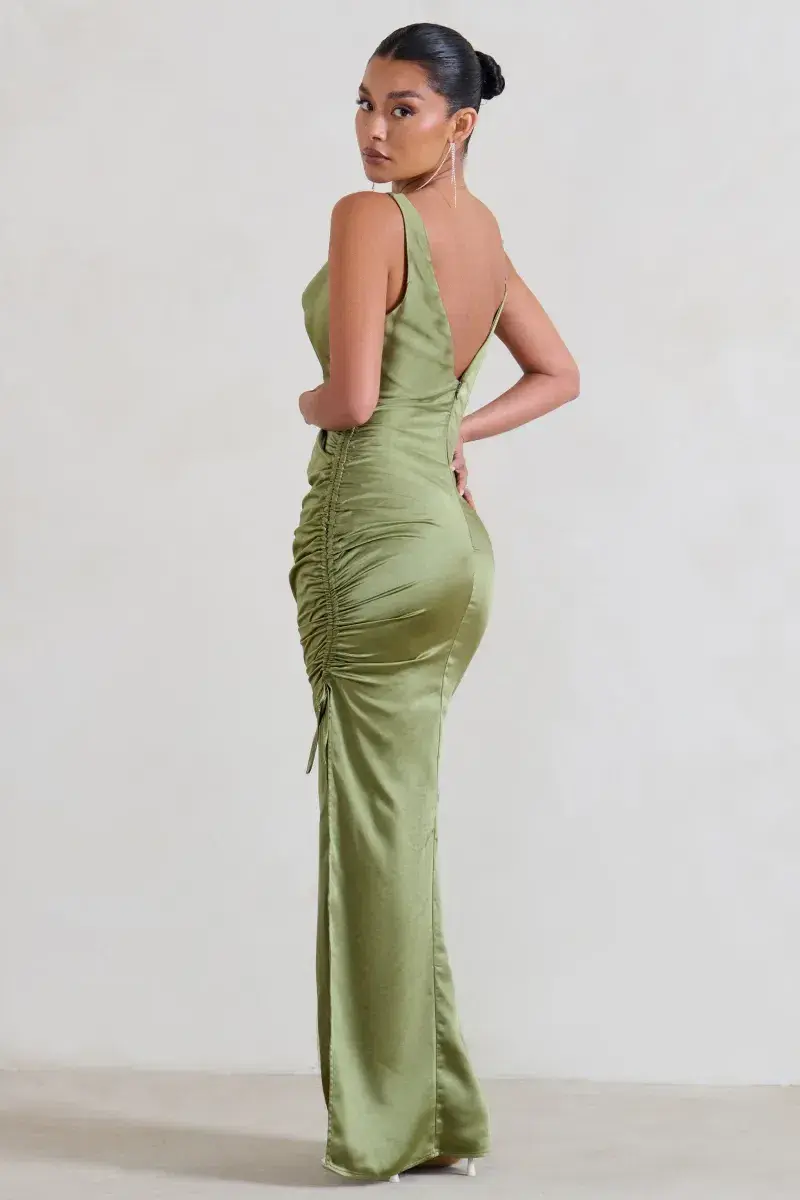 Club L london ruched cowl maxi dress olive color size 6 - Image 2