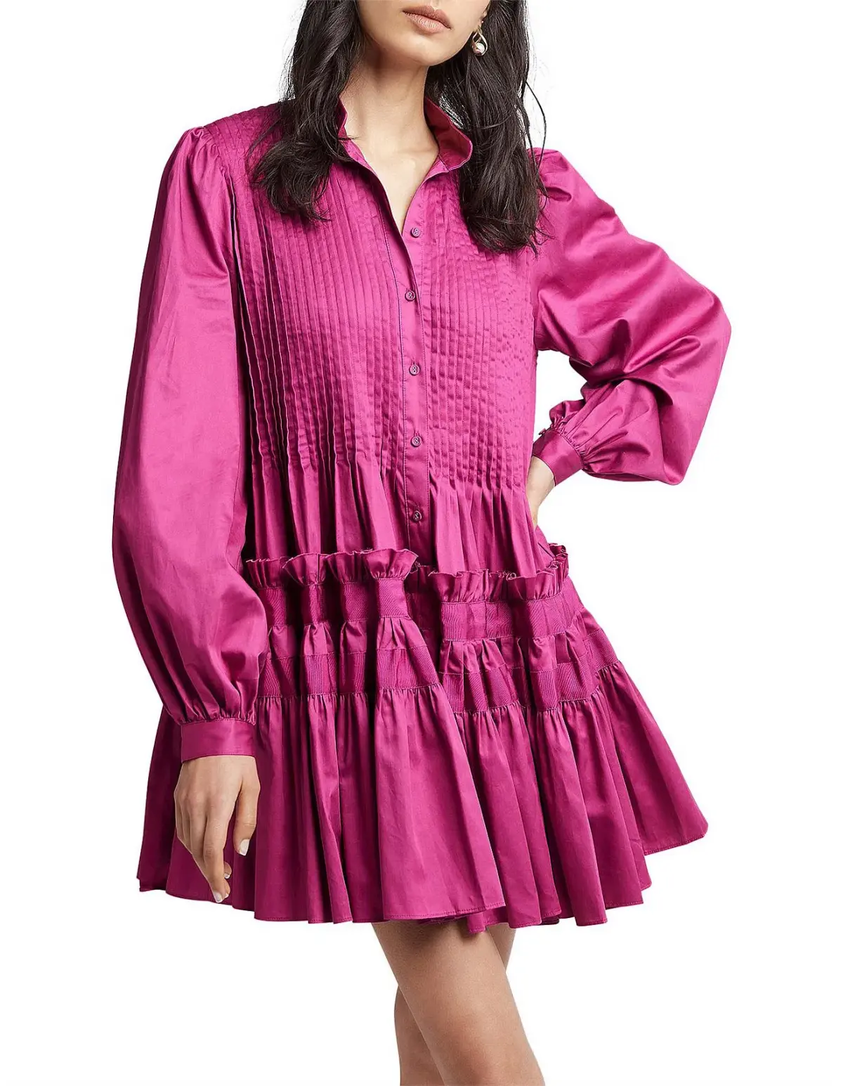 Aje Run Free Long Sleeve Smock Dress Magenta Size 10 - Image 1