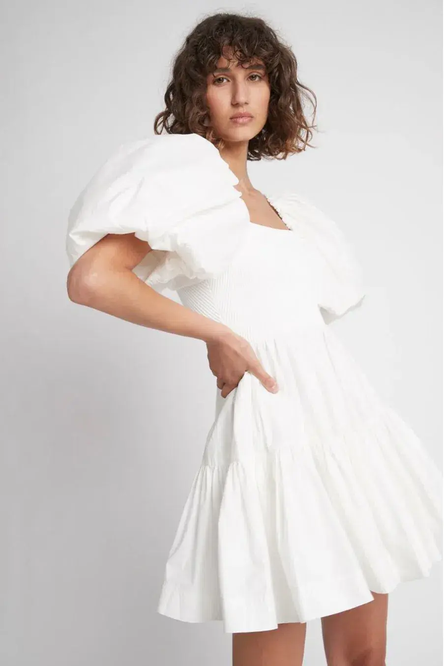 Aje Casa White Puff Sleeve Mini Dress size 16 for rent on The Volte - main image