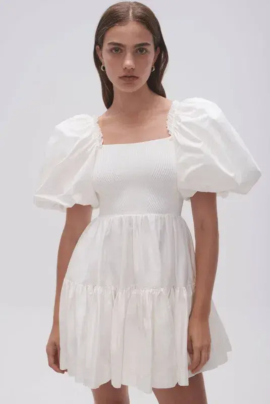 Aje Casa White Puff Sleeve Mini Dress size 16 - Image 1