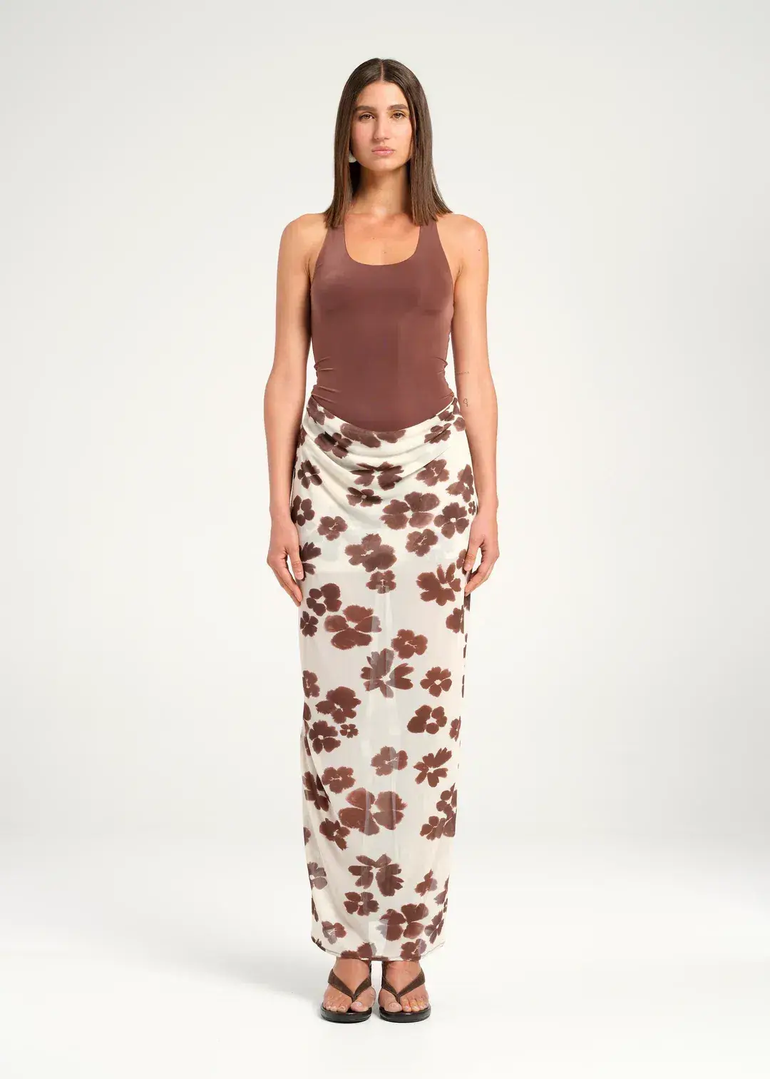Benni Piper Maxi Dress Coco Blossom Brown Size 6 - Image 1
