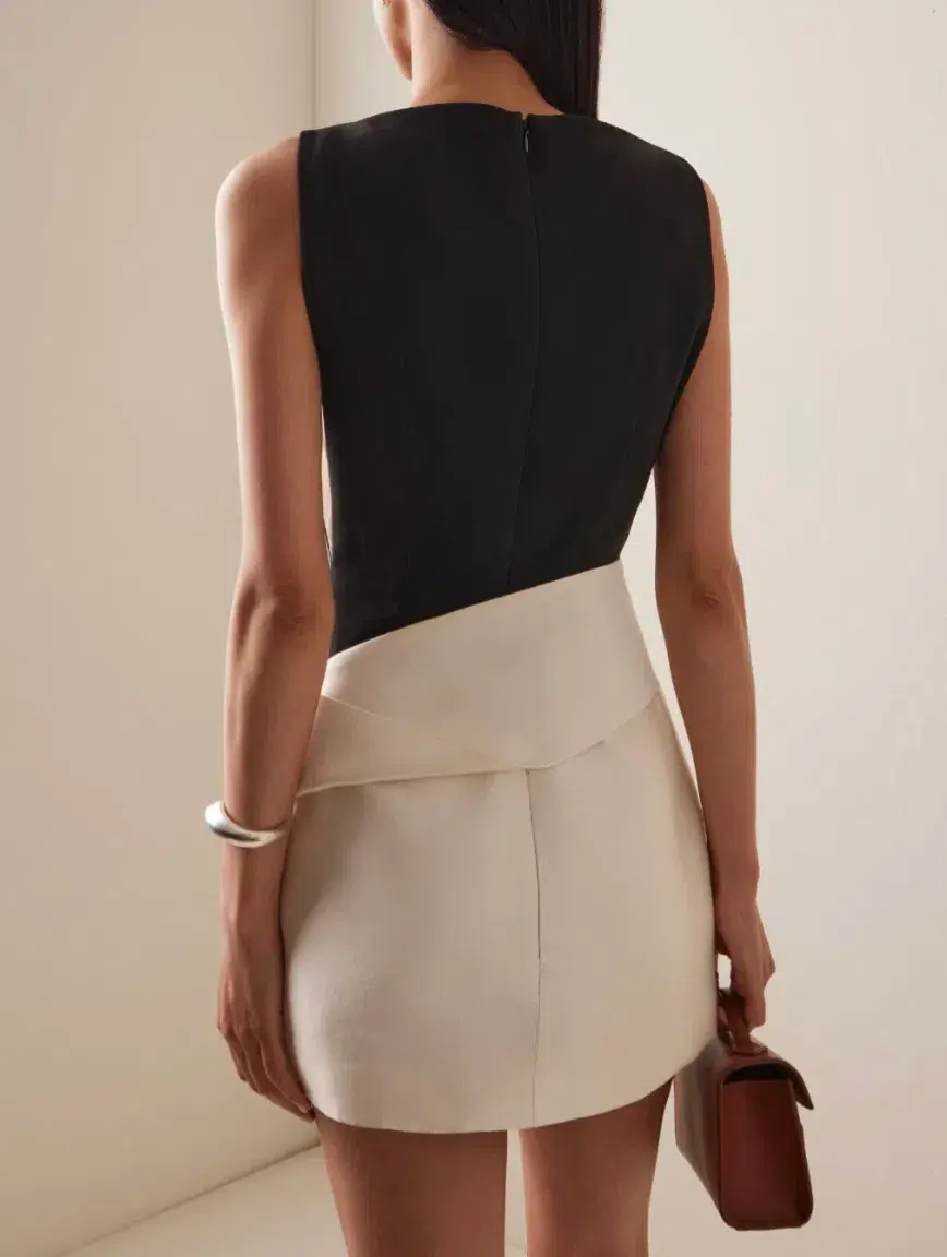 Rachel Gilbert Rikki Foldover Stretch-crepe Mini Dress In Black & white AU 8 - Image 2
