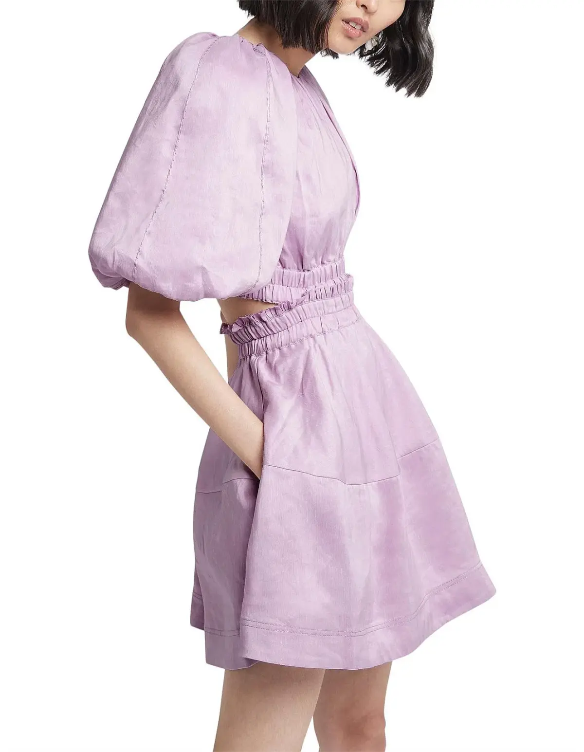 Aje Solitude Lilac Puff Sleeve Cut Out Dress Size 14 - Image 3