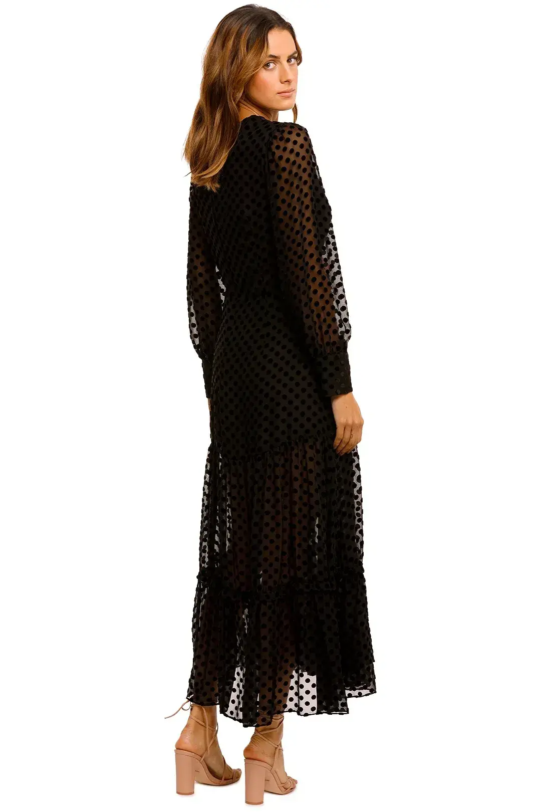 Rixo Elsie Polka-Dot Black Flocked Midi Dress - Size M for rent on The Volte - main image
