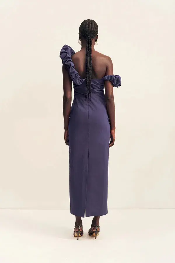 Shona Joy Campbell Ruffle Draped Maxi Dress  Midnight Size 6 - Image 3