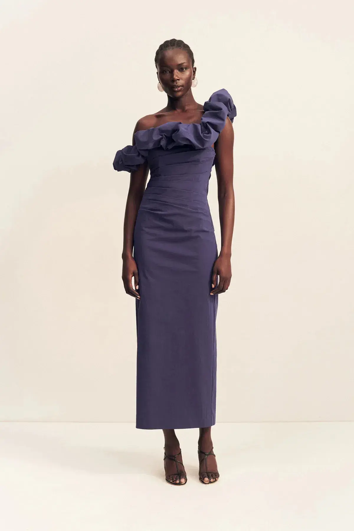 Shona Joy Campbell Ruffle Draped Maxi Dress  Midnight Size 6 - Image 1