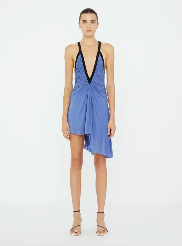 CHRISTOPHER ESBER V-NECK MINI DRESS IN BLUE SIZE 8 (Fits AU6-10) - Image 2
