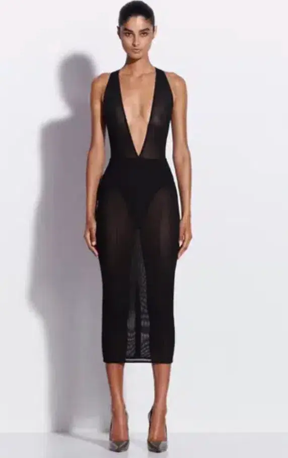 Alex Perry Halter Midi Dress in Stretch Mesh Black AU 6 - Image 1
