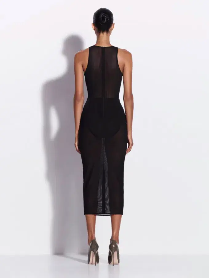 Alex Perry Halter Midi Dress in Stretch Mesh Black AU 6 - Image 2