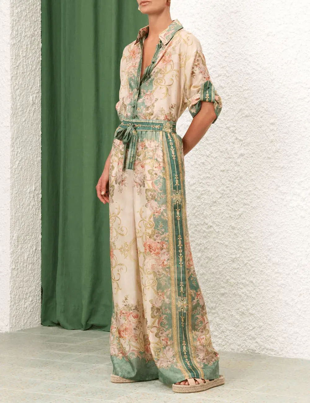 Zimmermann August Khaki Floral Set - Short Sleeve Shirt Size 0 & Pant Size 1 - Image 2