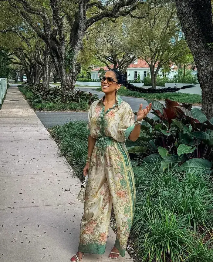 Zimmermann August Khaki Floral Set - Short Sleeve Shirt Size 0 & Pant Size 1 - Image 1