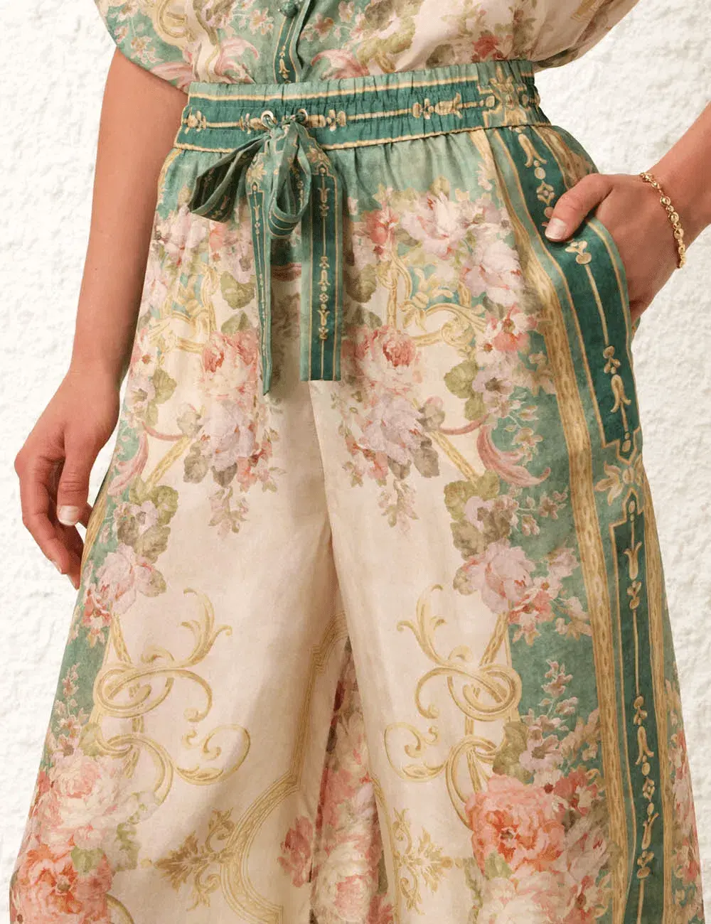 Zimmermann August Khaki Floral Set - Short Sleeve Shirt Size 0 & Pant Size 1 - Image 4