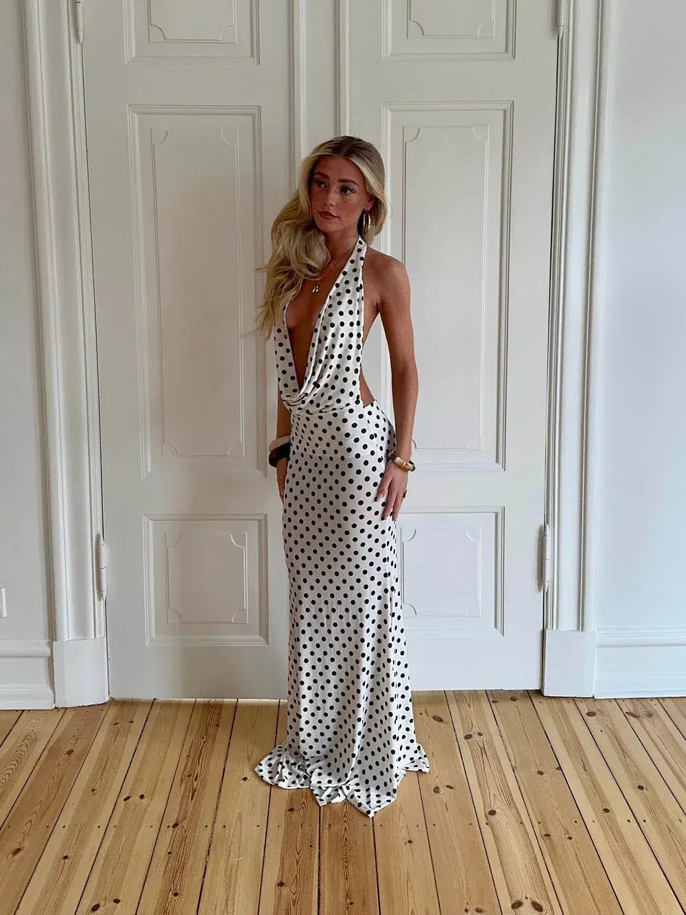 MALTINA POLKA DOT MAXI DRESS – WHITE/DARK BROWN 6 - Image 1