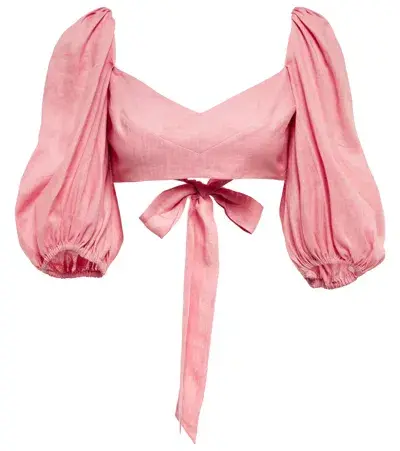 Zimmermann Jeannie Linen Crop Top Pink Size 0P / AU 6 - Image 4