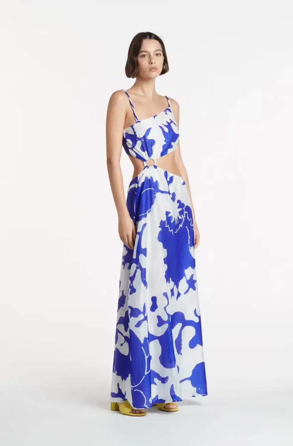 Sir The Label - Marlowe Vivi Asymmetric Cut Out Dress Blue Print - Image 3