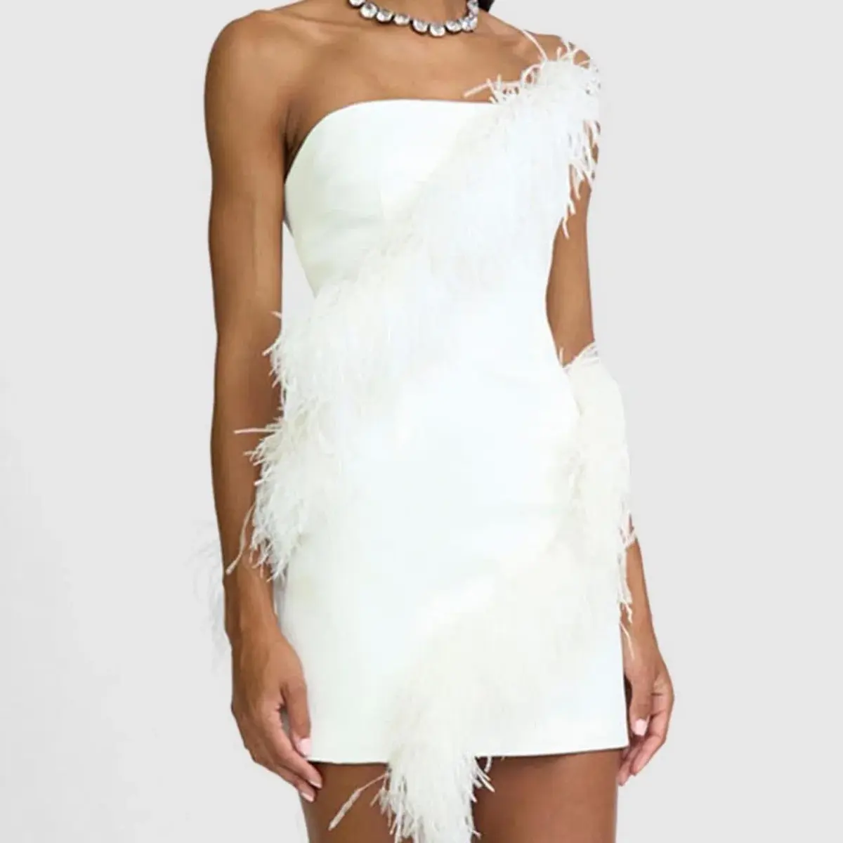 By Johnny Sadira Spiral Feather Mini Dress White Size 8 - Image 1