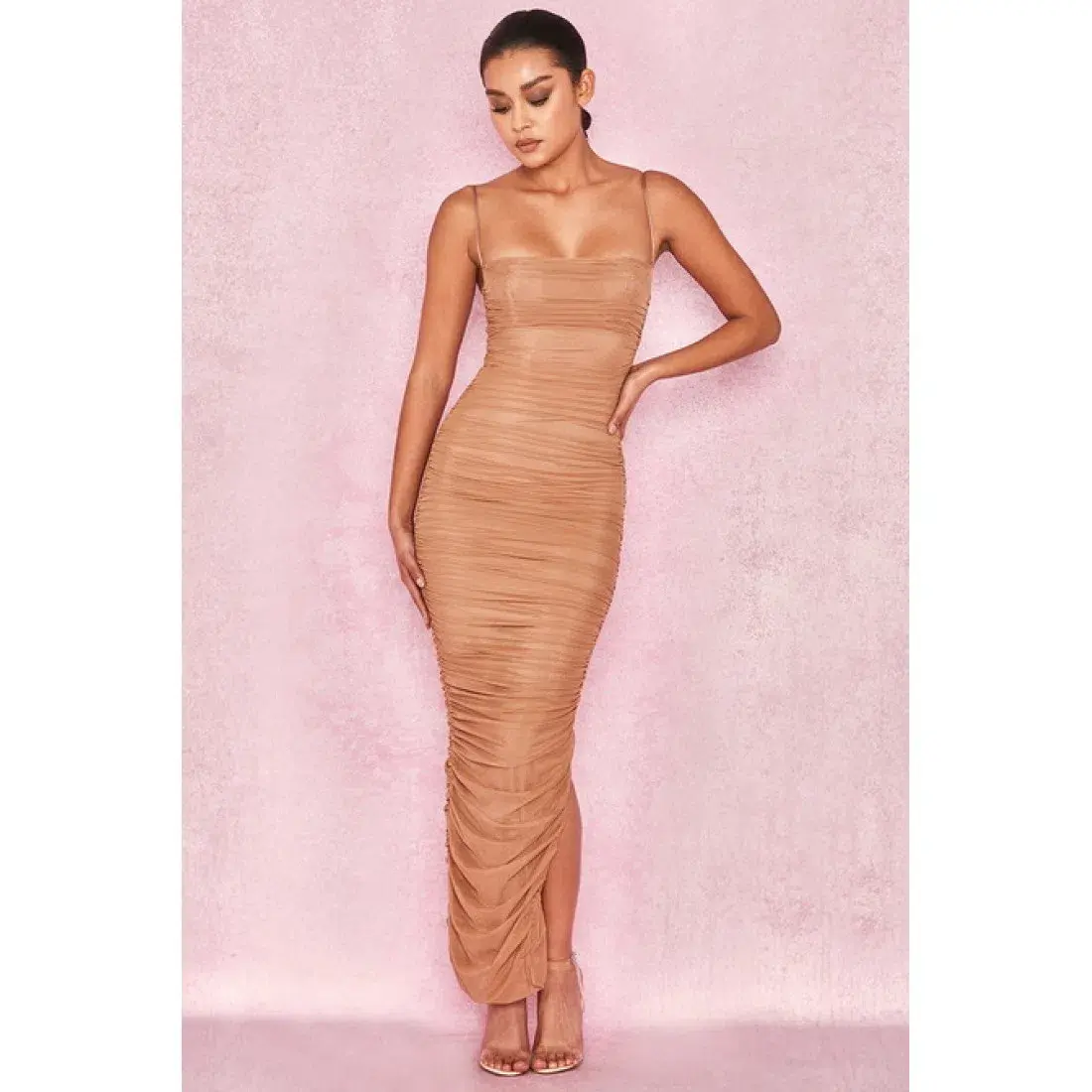 House of CB Fornarina Mesh Organza Midi Dress Nude Size 14  - Image 3