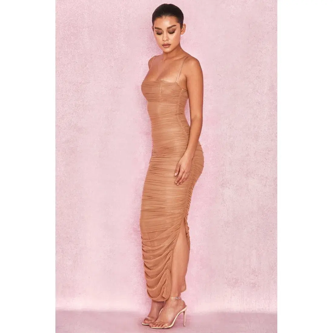House of CB Fornarina Mesh Organza Midi Dress Nude Size 14  - Image 2