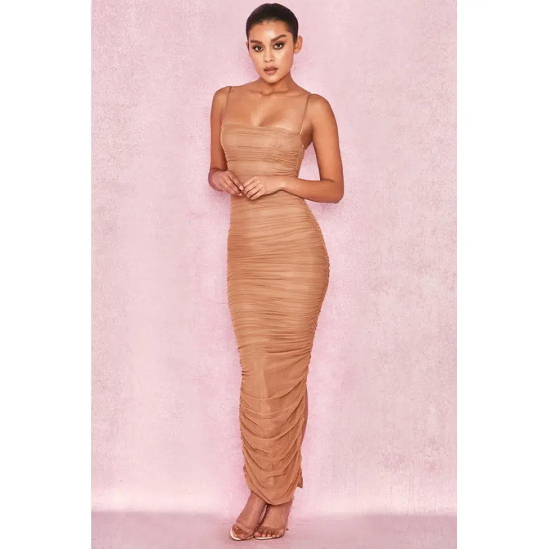 House of CB Fornarina Mesh Organza Midi Dress Nude Size 14  - Image 1