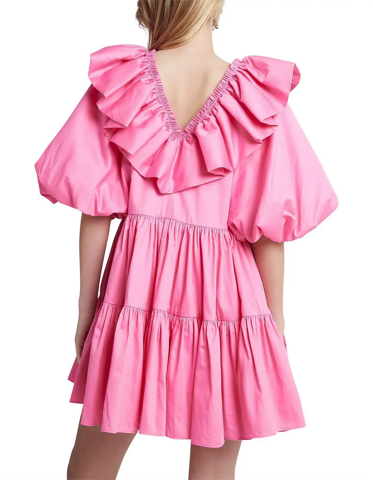 AJE SOLSTICE pink RUFFLE puff sleeve TIERED SMOCK DRESS SIZE 14  - Image 5