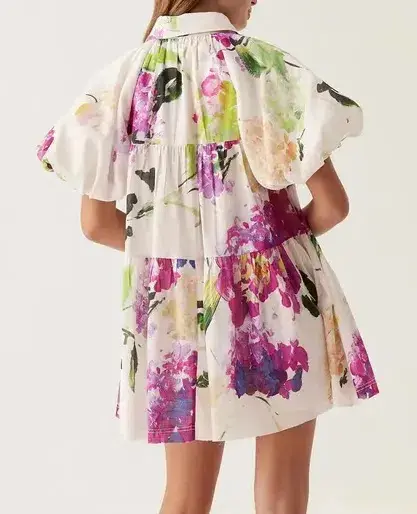 Aje Pablo Smock Mini Puff Sleeve Dress Wild Hydrangea Size 16 - Image 9