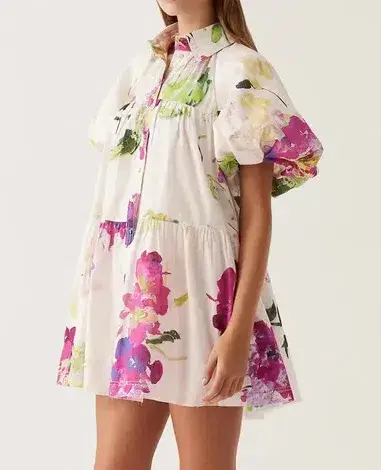 Aje Pablo Smock Mini Puff Sleeve Dress Wild Hydrangea Size 16 - Image 10