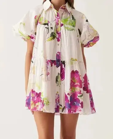Aje Pablo Smock Mini Puff Sleeve Dress Wild Hydrangea Size 16 - Image 7