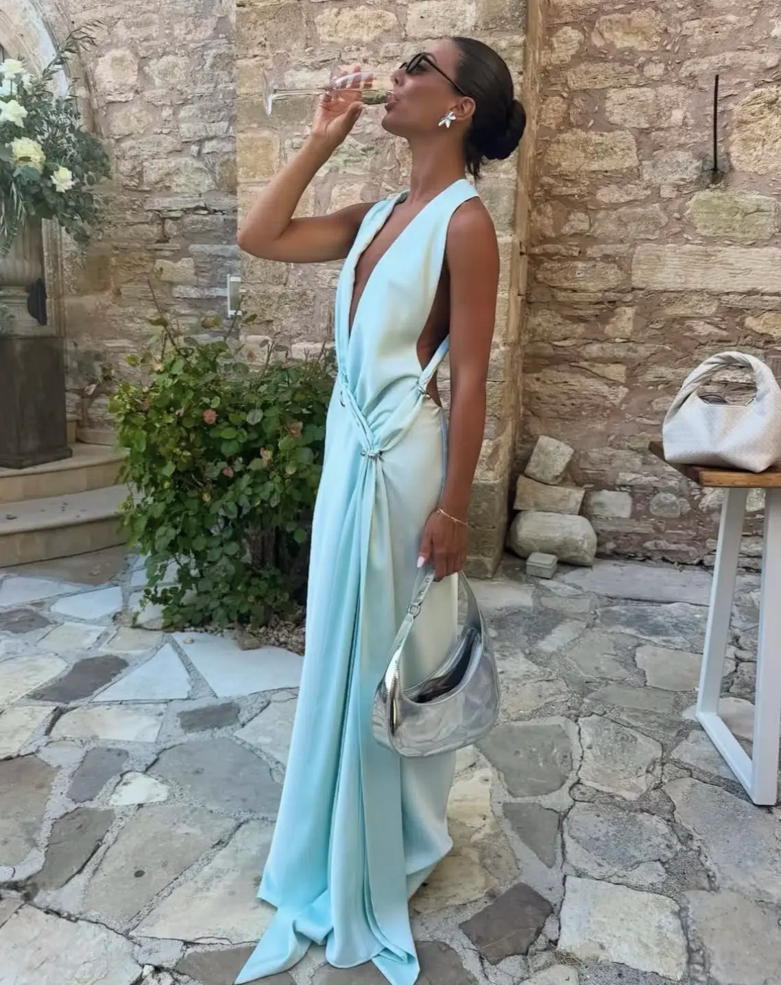 Misha Harlow Satin Maxi Dress Ice Blue 6 - Image 1