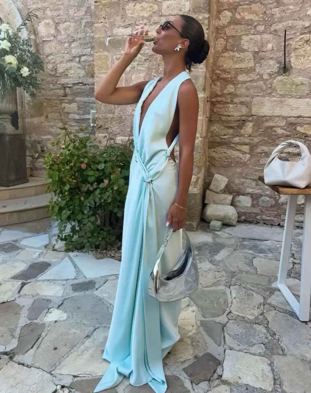 Misha Harlow Satin Maxi Dress Ice Blue 8 for rent on The Volte - main image