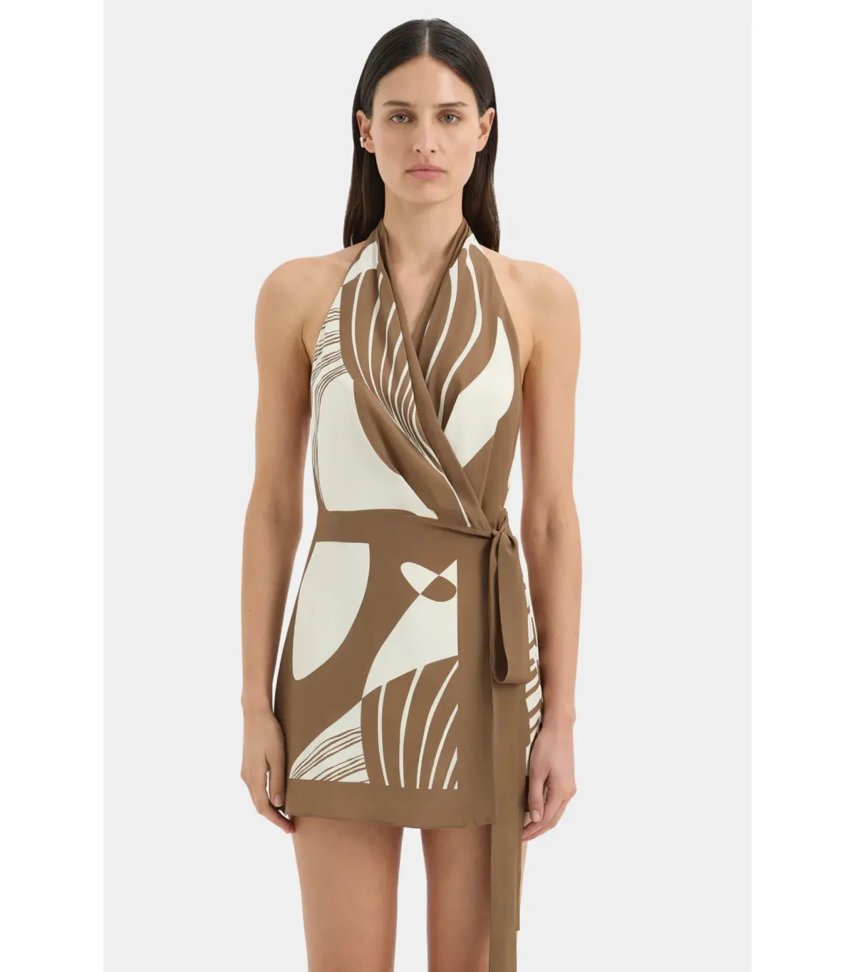 Sir the Label Almara Wrap Halter Mini Dress Brown Espresso Size 8 - Image 3