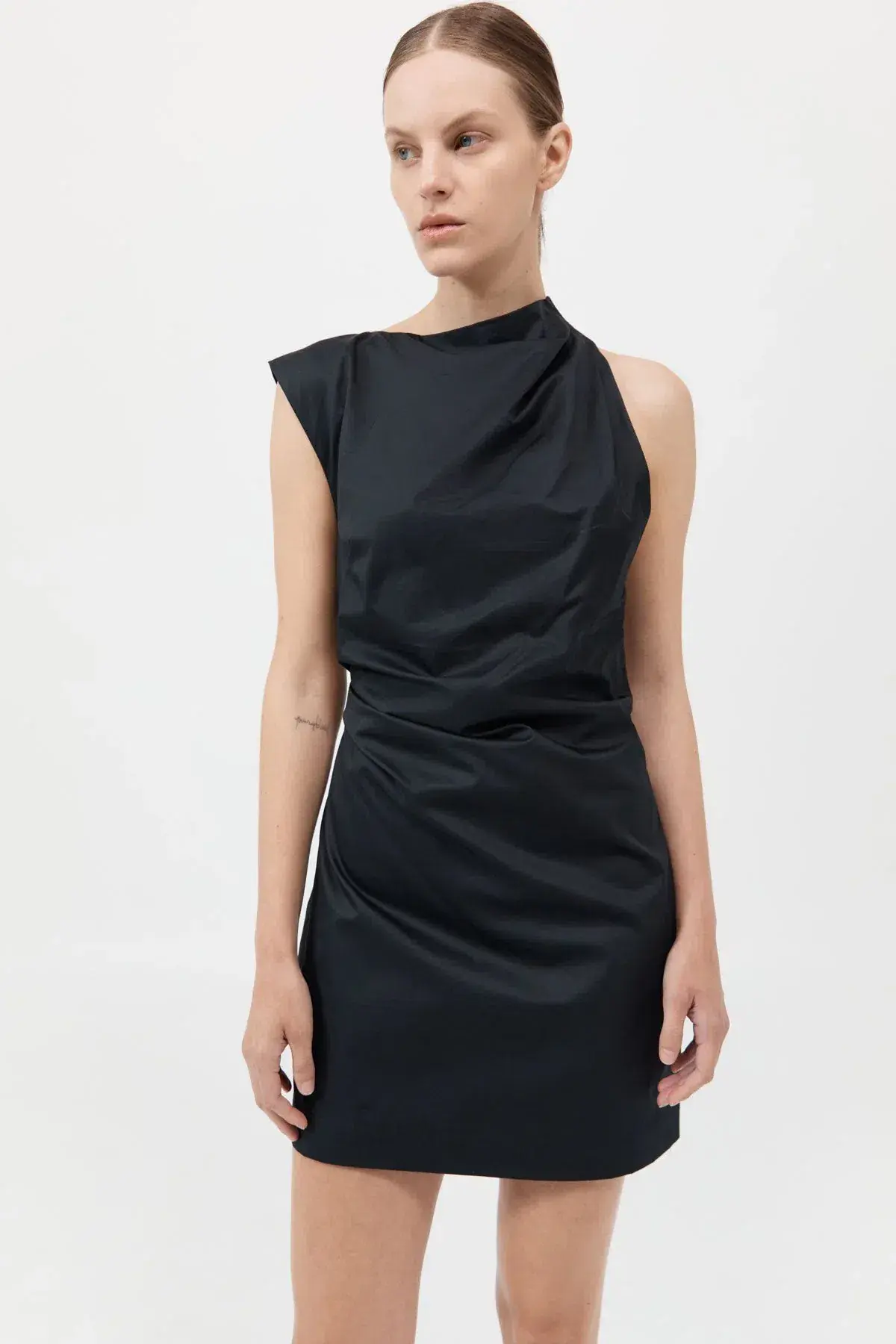 St Agni Asymmetric Tuck Mini Dress - Black - Image 1