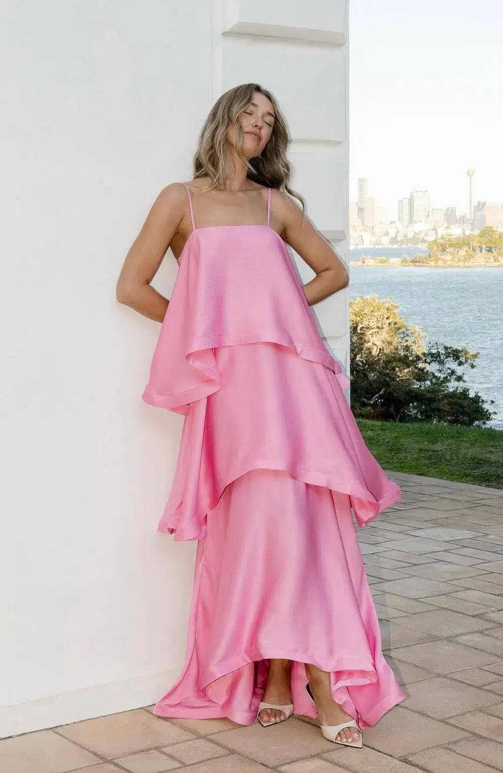 Elliatt Tilly Tiered Maxi Dress size XL / 14 Pink for rent on The Volte - main image