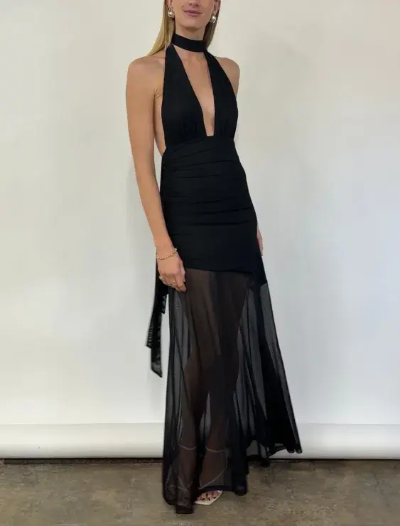 By Nicola Ophelia Halter Neck Maxi Dress in Black Size 10 - Image 6