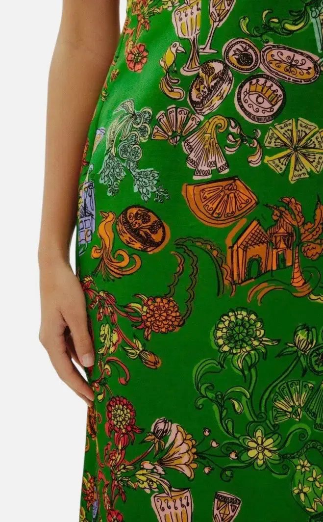 ALEMAIS FIESTA BODICE MIDI DRESS GREEN MULTI SIZE 8 - Image 6