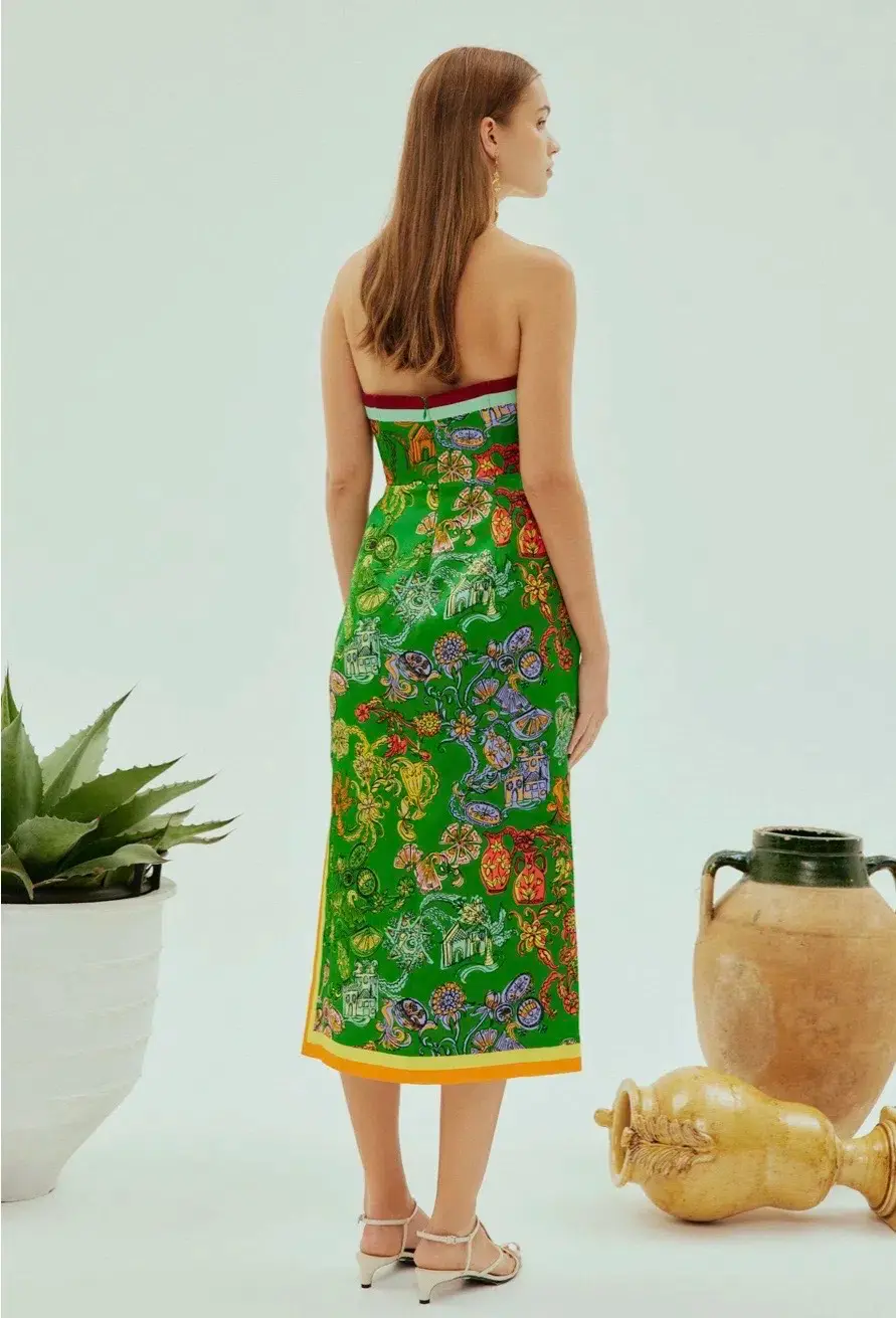 ALEMAIS FIESTA BODICE MIDI DRESS GREEN MULTI SIZE 8 - Image 4